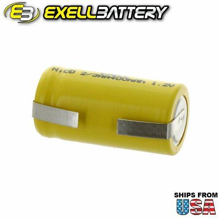 Exell Battery 2/3AA 1.2V 400mAh Rechargeable Battery w/Tabs for DIY, Radios, Power Packs EBC-304-1